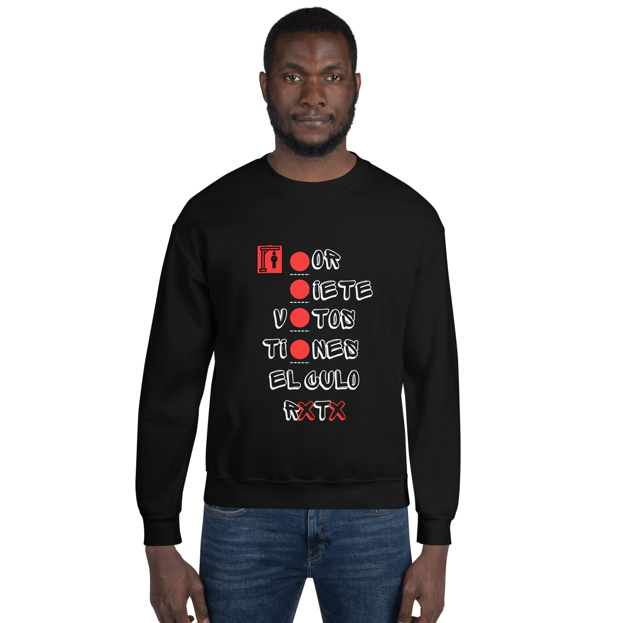 Sudadera Negra con Mensaje Irónico "Por7VotosTienesElCuloRoto" - Imagen 4