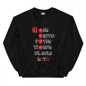 Sudadera Negra con Mensaje Irónico "Por7VotosTienesElCuloRoto"